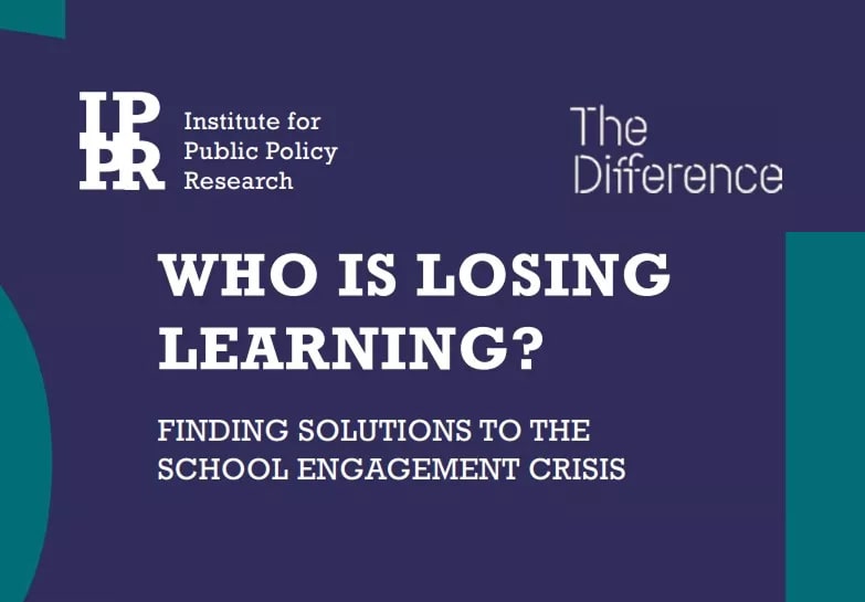 The image appears to be a cover or promotional material related to a report or event. It features the logos of the Institute for Public Policy Research (IPPR) and The Difference. The main text reads: WHO IS LOSING LEARNING?