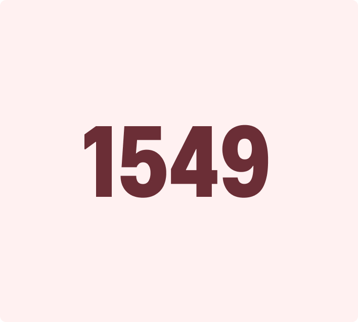 The image shows the number 1549 in a bold, dark red font against a light pink background.