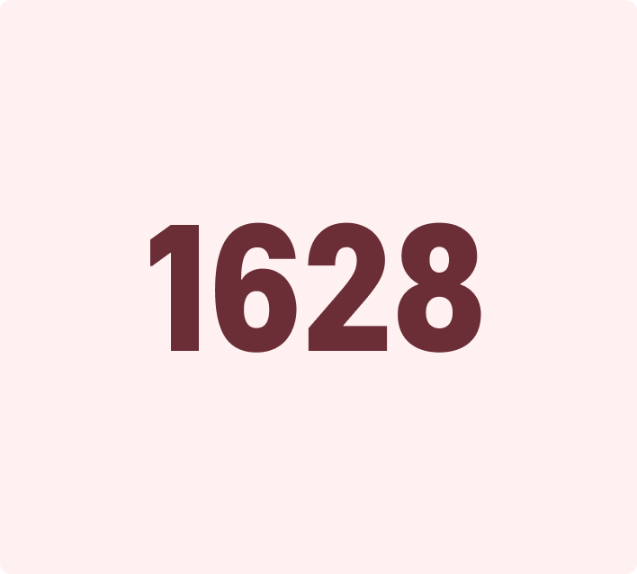 The image shows the number 1628 written in a bold, maroon font on a light pink background.