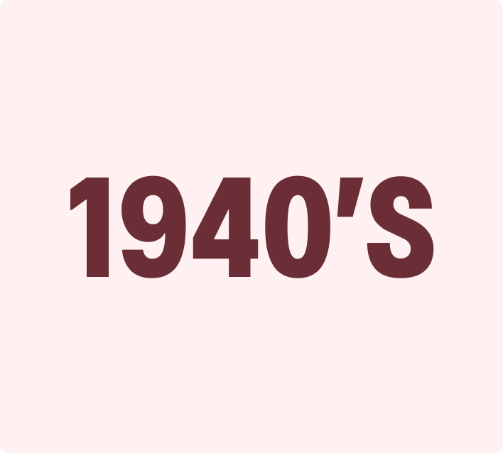 The image contains the text 1940'S in bold, dark red lettering on a light background.